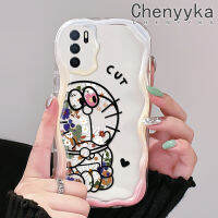 เคส Chenyyka สำหรับ OPPO A16เคส A55 A54 A54s A16s ดอกไม้สวยซิลิโคนหนาลายโดราเอมอนเคสโทรศัพท์โปร่งใสป้องกันการตกขอบลอนเนื้อครีมเคสนิ่ม