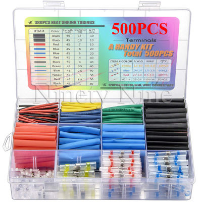 500PCS Solder Seal Wire Connectors &amp; Heat Shrink Tubings Insulated Waterproof Electrical Butt Terminals &amp; Shrink Tubes with Case-iewo9238
