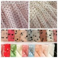 ■ 160cm Wide White Khaki Flocked Polka Dots Mesh Tulle Fabric High Quality Bridal Dress Wedding Decoration Puff Skirt Net Fabric