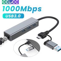 อะแดปเตอร์ USB CCLCC Type C ไปยัง Lan ฮับ3.0 USB 3พอร์ตพร้อม RJ45 1000Mbps ตัวแปลงเครือข่ายสายแลนอีเธอร์เน็ตสำหรับ PC Windows 10 11 Mac OS