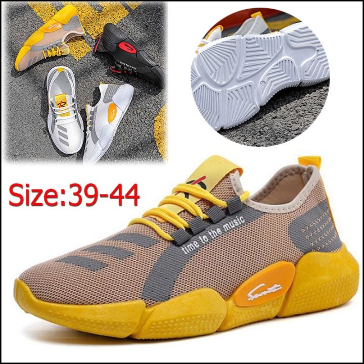 orfilas-รองเท้าผ้าใบผู้ชายน้ำหนักเบาระบายอากาศได้รองเท้าวิ่งแบนรองเท้าผ้าใบตาข่ายสีเหลือง
