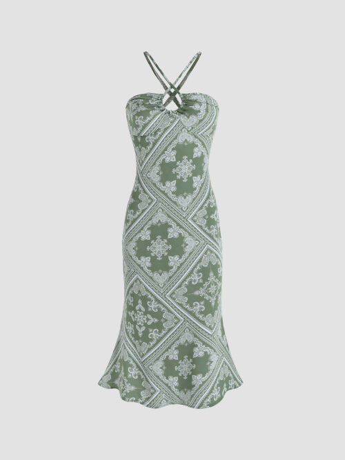 Cider Boho Paisley Midi Dress เดรสคล้องคอผู้หญิง เดรสสายเดี่ยวผญ สไตล์