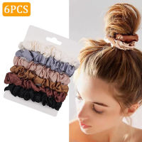 6ชิ้น/เซ็ตซาตินผ้าไหมสีทึบ Scrunchies วงผมที่ยืดหยุ่นใหม่ผู้หญิงสาวอุปกรณ์ผมผู้ถือผมหางม้าผมผูกเชือก