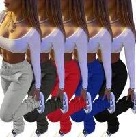 Stacked Sweatpants Womens Fleece Thick Sports Fitness Drawstring with Pocket Streetwear Flare Pants Bulk Item Wholesale Lots