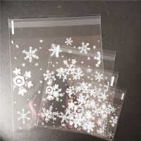 100pcs/lot 4 sizes Snowflake Transparent Plastic Self Adhesive Cookie Packaging Bag Wedding Candy Gift Decoration Bag