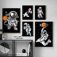 นักบินอวกาศบาสเกตบอลผ้าใบภาพวาดโปสเตอร์ Space Wall Art พิมพ์บาสเกตบอลชายห้องนอนของขวัญผู้เล่น Room Decor ไม่มีกรอบ