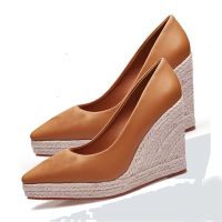 LIHUAMAO women espadrille shoes wedges platform pointed toe ladies high heel pumps party wedding comfort casual