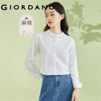 GIORDANO Women Shirts Long Sleeve Stand Collar Simple Shirts Half Placket Solid Color Relaxed Fashion Casual Shirts 05341203