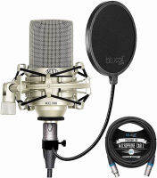 MXL 990 Cardioid Condenser Microphone for Podcasts, Voiceovers, Vocal and Acoustic Instrument Recording Bundle with Blucoil 10-FT Balanced XLR Cable, and Pop Filter Windscreen