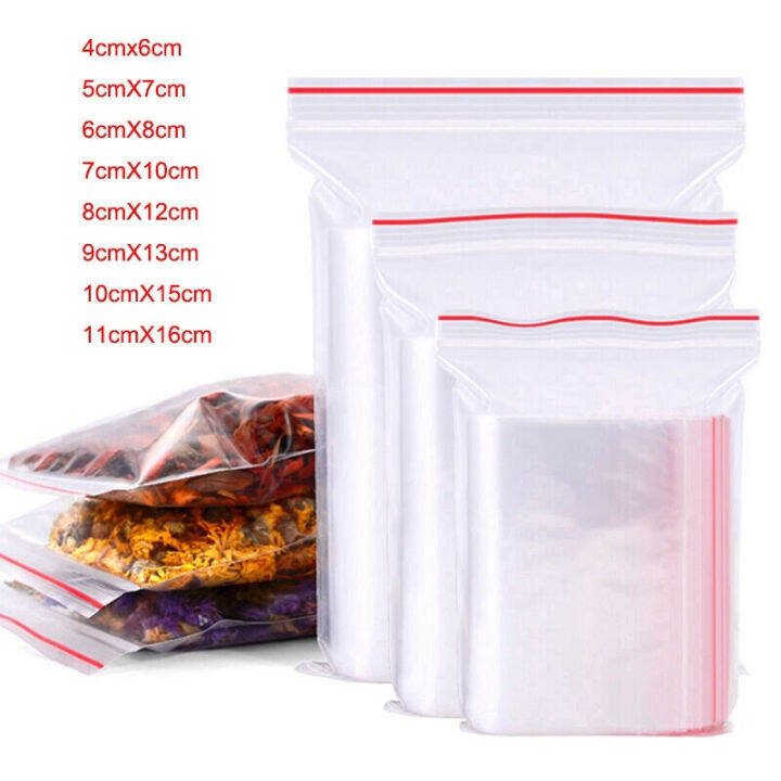 100pcs/pack Resealable Zip Bags Self Seal Clear Plastic Poly Bag Food ...