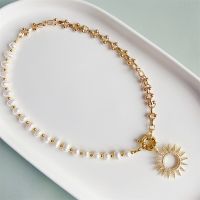 KKBEAD Luxury Zircon Sun Pendant Necklaces Choker For Women Gift Ins Fashion Natural Freshwater Pearl Necklace Jewellery