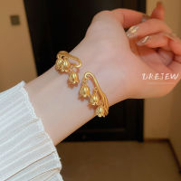 DREJEW จี้ดอกไม้สีทอง18K สไตล์จีนแบบใหม่กำไลข้อมือกำไลข้อมือแบบเปิดหรูหราสง่างาม