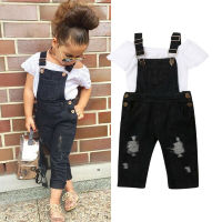 Toddler Kid Baby Girls Clothes Sets White Lace Tops Bib Pants Jeans 2PCS Outfits Clothes Summer