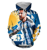 3D HOODIE-  2023 new design- 2023 Qatar World Cup champion: three stars Argentina national team&amp;Messi Jersey short sleeved sweater 133