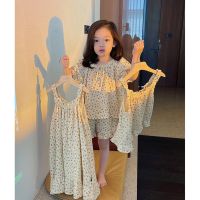 Summer Children Girl’s Sleepwear Floral Pajama Sets.Cute Toddler Kids Home Cotton Crepe Nightwear Nightie.Childrens Pyjamas Set