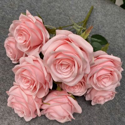 [AYIQ Flower Shop] ประดิษฐ์สีชมพู Rose ดอกไม้ปลอมงานแต่งงานเจ้าสาวช่อดอกไม้การถ่ายภาพ Props บ้านสวนตกแต่งจำลองผ้าไหม Rose Bouquet