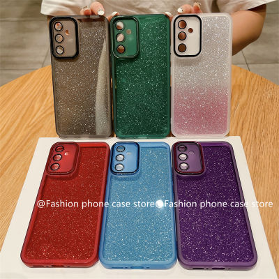 Phone Case เคส Samsung Galaxy A14 A24 A34 A54 A13 A23 A33 A53 A73 A12 A22 A32 A52s A52 A72 4G 5G LTE ของแข็งสีแวววาวโปร่งใสเลนส์ในตัวฟิล์มป้องกันปกหลังนุ่ม2023