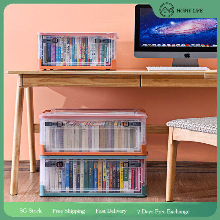 SG Seller Homy Foldable Stackable Storage Box Plastic Container with Wheels Lid Buckle