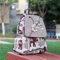 Elephant Pattern Backpack ided Ethnic Wind Small Flower Cotton And Linen Womens Leisure Travel Zipper School Bag