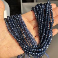 ✲﹍ 2 3 4mm Natural Faceted Blue Sapphire Stones Loose Spacer Beads for Jewelry Making DIY Bracelet Earrings Accessories 15Inch