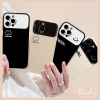 เคสกรอบเลนส์หน้าต่างใหญ่แบบสร้างสรรค์เข้ากันได้กับ IPhone 11 7Plus 13 14 12 15 11 Pro Max X XR 8 6 7 6S 15 Plus SE 2020 XS MAX เคสคู่หมีขาวนำโชคแบบเรียบง่ายสีดำ