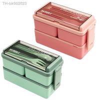 ✇⊕ Double Layer Portable Lunch Box For Kids With Fork and Spoon Microwave Bento Boxes Dinnerware Set Food Storage Container