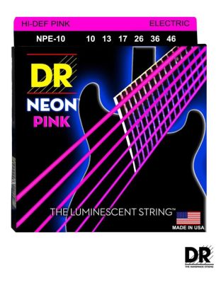 DR Strings สายกีตาร์ไฟฟ้า แบบเรืองแสง เบอร์ 10 สายเคลือบ สีชมพูนีออน รุ่น NPE-10 (Medium, 10-46) ** Made in USA **