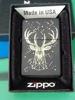 ZIPPO 48385  DEER DESIGN  BLACK MATTE LASER ENGRAVE   สีดำเมทาลิคลายแบบเลเซอร  ของใหม่ไม่ผ่านการใช้งาน มาพร้อมกล่อง รับประกันของแท้