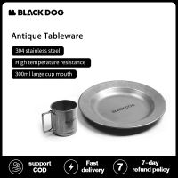 BlackDog [COD] ชุดอาหารย้อนยุค stainless steel retro tableware outdoor camping dinner plate/cup