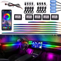 ◐ 18 In 1 RGB Symphony Atmosphere Lights For Car Interior Streamer Rainbow Acrylic LED Strip Dashboard Decoration Ambient Neon Bar