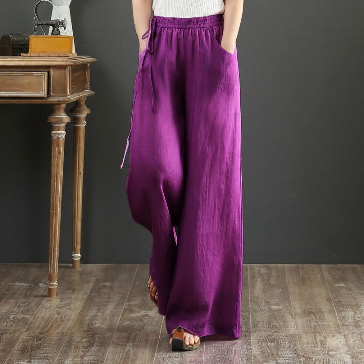 vintage-linen-elastic-waist-wide-leg-pants-women-long-trousers-summer-solid-color-casual-loose-pants-female-boho-clothes