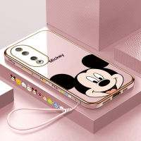 เคสสำหรับ Honor โทรศัพท์90 5G 90 Lite 5G เคสโทรศัพท์นิ่มลายขอบสี่เหลี่ยมมิกกี้เมาส์สุดฟรีสายคล้องชุบเคสโทรศัพท์หรูหรา