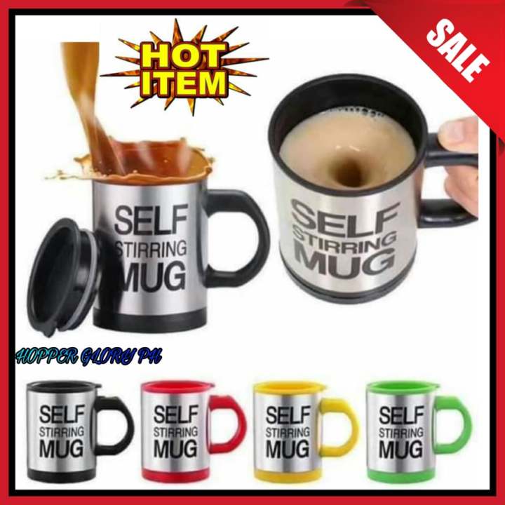 Self Stirring Mug- Reusable Auto Mixing Cup With Travel Lid For