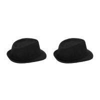 2X Black Fedora Plain Hat Outfit Accessory for Gangster Fancy Dress