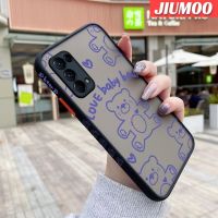 JIUMOO เคสสำหรับ OPPO Reno 5 Reno 5 Pro Reno 5K 5G พบ X3 Lite ลายหมีน้อยขอบสี่เหลี่ยมด้านข้างบางดีไซน์ใหม่กันกระแทกมีน้ำค้างแข็งโปร่งใสแข็งเคสมือถือปลอกซิลิโคนคลุมทั้งหมดกล้องกันกระแทก