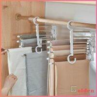 Goldenสแตนเลส ที่แขวนกางเกง ที่เก็บของในตู้เสื้อผ้า Foldable stretch pants rack