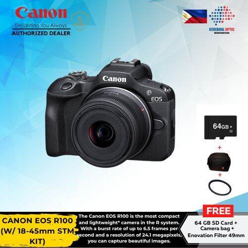 CANON EOS R100 (W/ 18-45mm STM KIT), 24.1 Megapixel / DIGIC 8 Processor ...