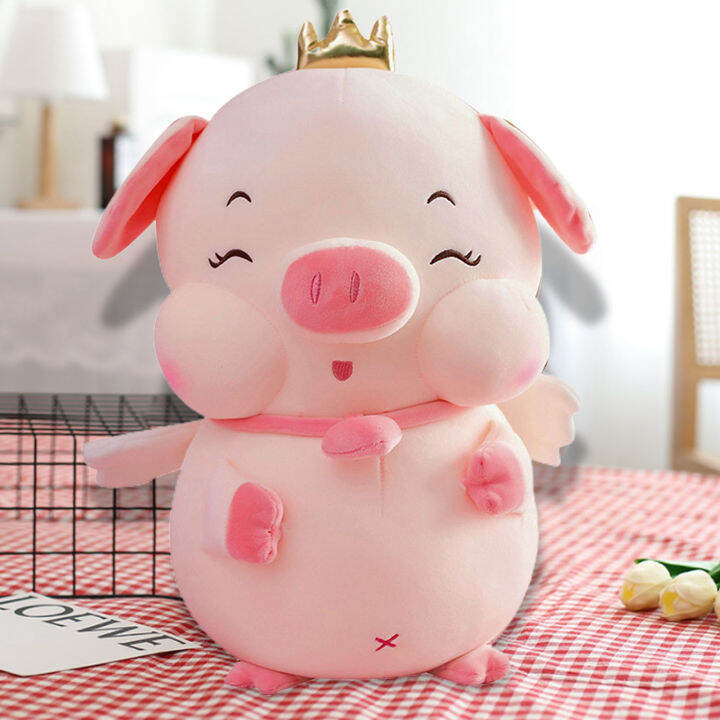 ตุ๊กตาหนานุ่มหมูน่ารักสีชมพูมงกุฎตุ๊กตาหมูนางฟ้า-plushie-สหายผ่อนคลายหมอนตุ๊กตาสัตว์ตุ๊กตาของขวัญวันเกิดตุ๊กตาเด็ก