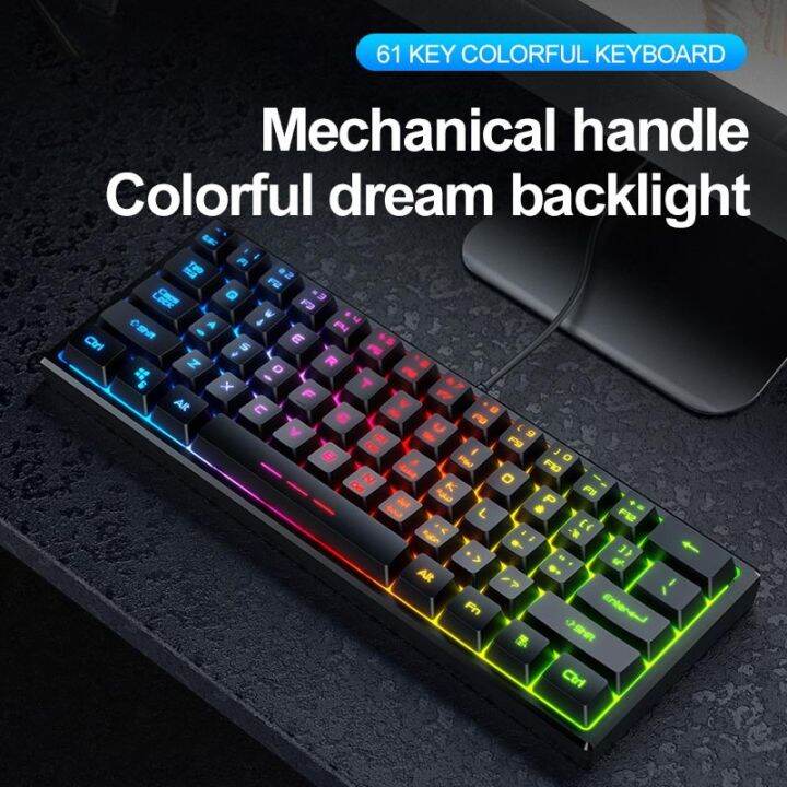 Wired machanical feeling floating key cap keyboard 61key portable