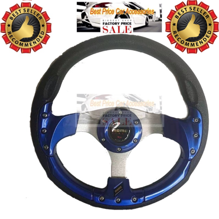 Momo Blue 13 Inch Pvc + Aluminium Alloy Steering Wheel Car Steering 