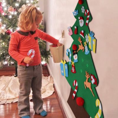 รู้สึกต้นคริสต์มาสชุดที่มีไฟ Led เชือก DIY ต้นคริสต์มาสที่มีเครื่องประดับที่ถอดออกได้สำหรับเด็กของขวัญคริสต์มาสตกแต่งบ้าน