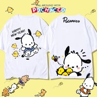 หล่อ hot！Pochacco เสื้อยืดแขนสั้นหญิง  ใหม่น่ารัก Sanrio เสื้อผ้าหญิงฤดูร้อนผ้าฝ้ายแท้ UnisexS-5XL