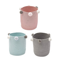 Cute Poms Storage Basket - Premium Cylindric Burlap Canvas Round Laundry Toy Storage Bin, Best Room Decor &amp; Hamper Organizer