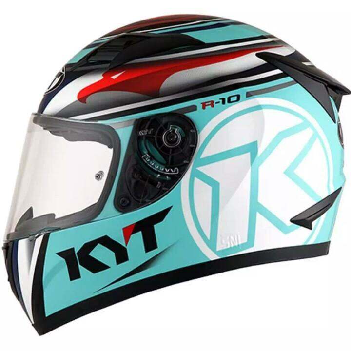 Helm KYT R10 1 Aqua Blue/white Flat Visor Full face KYT R10
