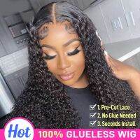 【LZ】☾♕  Pre plucked Wear and Go Glueless Wigs 180  Kinky Curly Glueless Wig Pre-Cut HD Lace Wig For Women Kinky Curly Lace Closure Wig