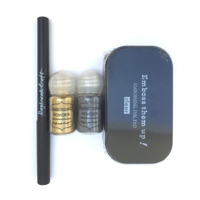【CC】 Gold silver Embossing powder with clear sticky ink pad and pen