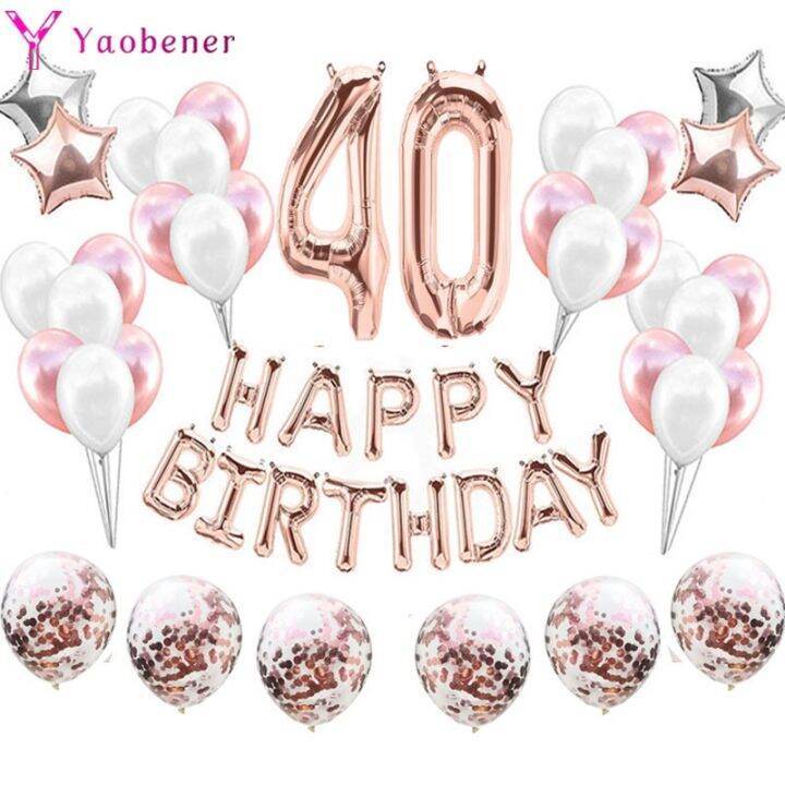 【QIQI kitchen 】 40 Year Happy Birthday Balloons Rose Gold Number Foil ...