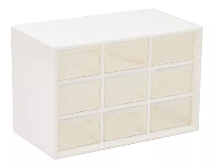 กล่องลิ้นชัก-9ช่อง-สีชมพู-สีเบจ-สีขาว-ชั้นวางของ-สารพัดประโยชน์-กล่องเก็บเครื่องประดับ-เก็บของจุกจิกบนโต๊ะ-ขนาดเล็ก