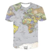 2023ใหม่เสื้อยืดแผนที่โลกพิมพ์ streetwear ฮาราจูกุลูกเรือคอเสื้อยืด Tee