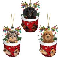 Dog Christmas Tree Ornaments Dog in Christmas Sock Acrylic Christmas Tree Decorative Pendants Schnauzer Wiener Teddy Christmas Decorations for Tree Car Mirror best service